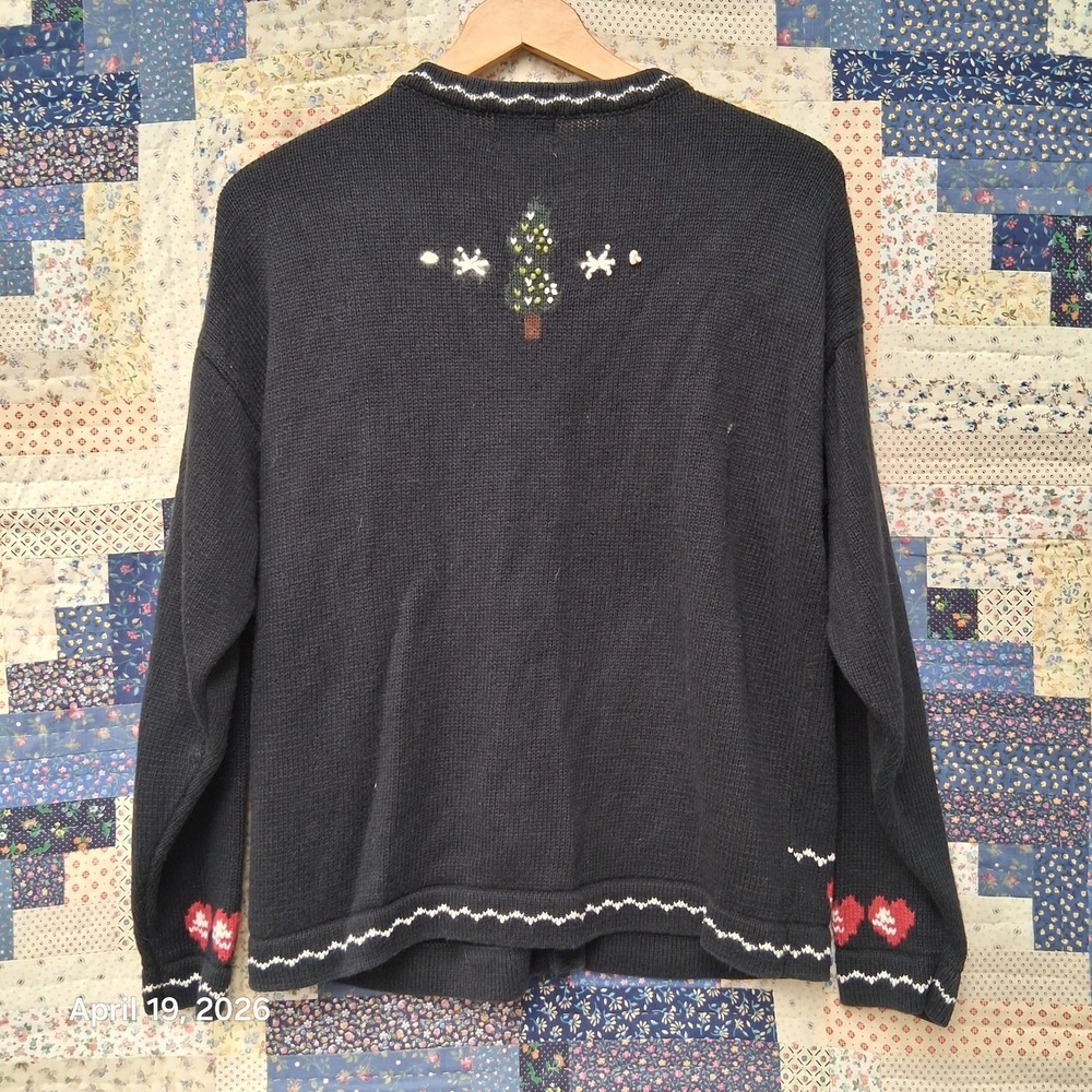 Vintage Nutcracker Grandmacore Angel Christmas Cardigan Sweater Medium Dark Navy - Picture 2 of 8